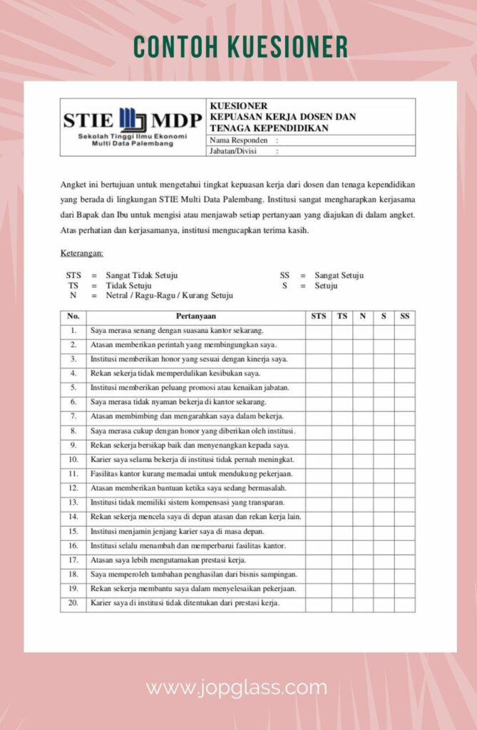 contoh kuesioner penelitian kualitatif