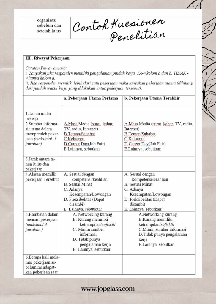 contoh kuesioner wawancara penelitian